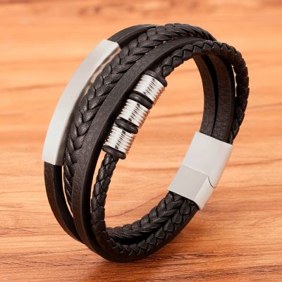 XQNI Fashion New Style Hand-woven Multi-layer Combination Accessory Stainless Steel Mens Leather Bracelet Classic Gift Big Sale
