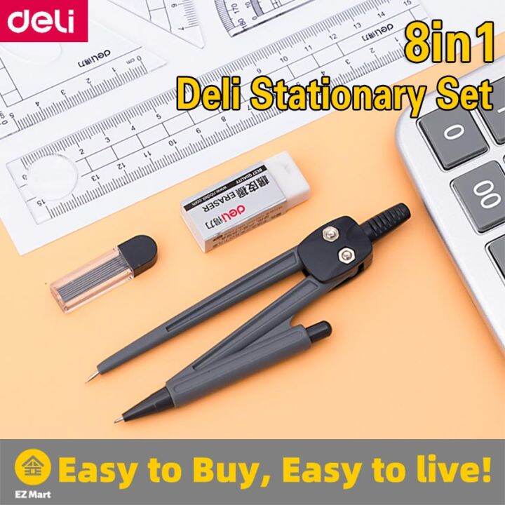【Fast Shipping】 Deli Compass Drawing Ruler Set Suite Exam Engineering