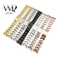 Rolamy 13 17 19 20mm Watch Band Strap Wholesale 316L Stainless Steel Tone Rose Gold Silver Watchband Oyster Bracelet For Dayjust Straps