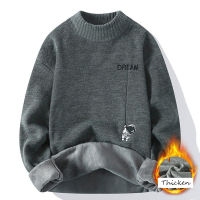 Mock Sweater Men Autumn Winter Cashmere Sweater Fashion Clothing Casual Long Sleeve Pullovers Fleece Lined Warm Tops