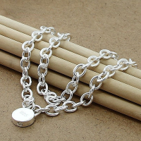 Trendy Style 925 Silver Color Chain Necklace ,Round Lock Necklaces&amp;Pendants Jewelry Collar Colar N145