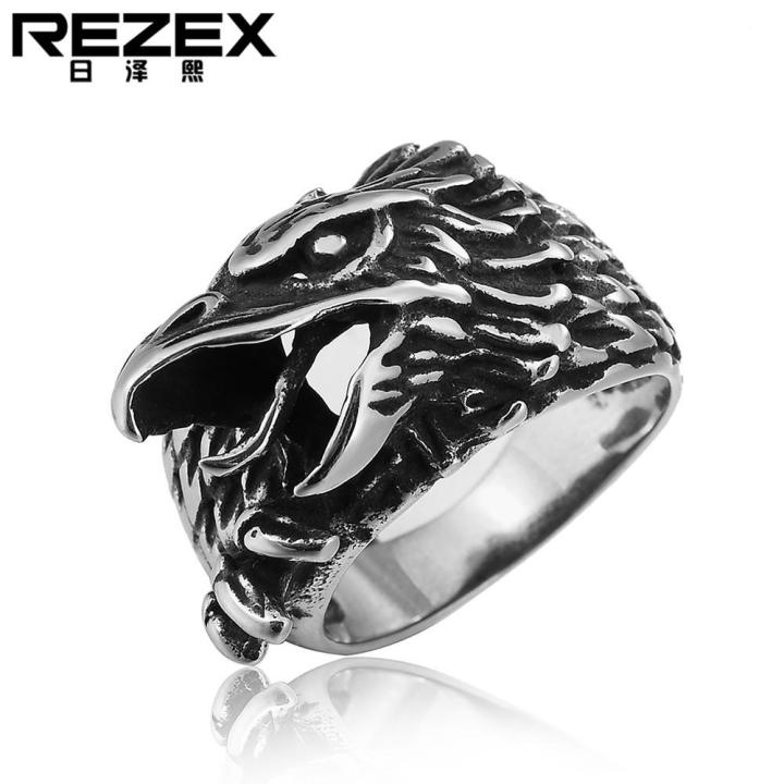 rezex-เครื่องประดับรูปนกอินทรีเรโทรแหวนไททาเนียมผู้ชาย