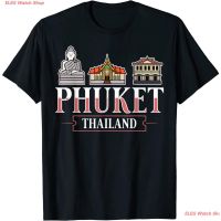 เสื้อยืดผ้าฝ้ายพิมพ์ลายขายดี เสื้อยืดยอดนิยม Phuket Thailand City Skyline Map Travel T-Shirt Popular T-shirtsS-5XL