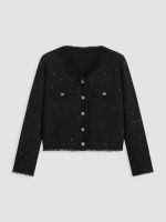 Cider Tweed Glitter Round Neckline Button Up Cardigan Curve &amp; Plus