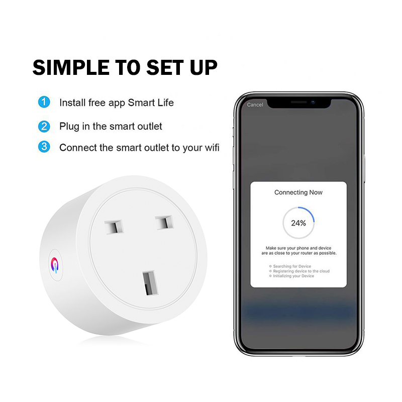 16/20A WIFI Smart Plug Tuya WiFi Smart Socket with Power Adapter Mobile Phone Remote Timer Switch Voice Control Smart Life APP Support Google Home/Alexa with UK Plug Smart Socket