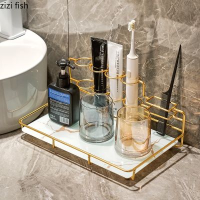 ✒✙☬ Metal Glass Storage Rack Storage Tray Electric Toothbrush Holder Wall Shelf Glass Mouthwash Cup Bathroom Shelves Organizer