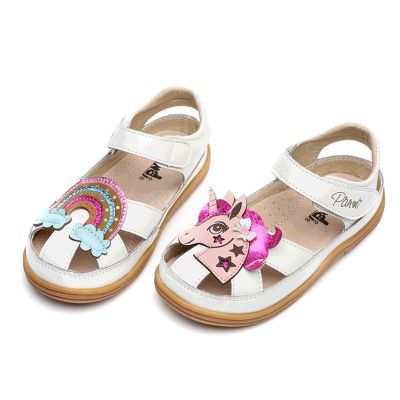 Summer Unicorn Sandals for kids Sparkle Rainbow Sandals Little Girls Toe-capped Breathable Shoes Toddlers Princess Shoes Leather