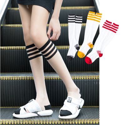 2020 Summer Trends Japanese Korean Women Striped Knee Socks Stockings Harajuku Transparent Glass Knee-Length Crystal Stockings