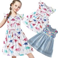 ZZOOI Girls Denim Dress Princess Embroidered Sleeveless Comfortable Childrens Clothing 2020 New Rainbow Dinosaur  For Casual Dress