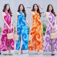 J17403 Dress แม็กซี่เดรสคล้องคอลายมัดย้อม Tie Dye Halter Neck Maxi Dress