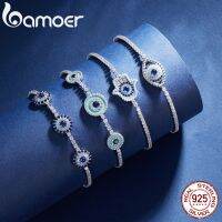 Bamoer 925 Sterling Silver Round Devils Eye Tennis Bracelet Lucky Fatimas Guarding Hand Chain Bracelet for Women Fine Jewelry