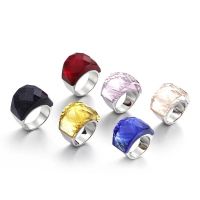 Women Stainless Steel Gold Color Rings Champagne Glass Cut Stone 6MM Width Finger Rings Fit Formal Party Accessories