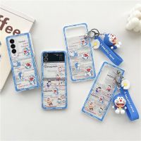 เคสลายการ์ตูน Bandai Doraemon แบบใสพร้อมพวงกุญแจ,เคส Samsung Z Flip 4 3 Z Fold 2 3 4จี้ตุ๊กตา3D น่ารักเคสกันกระแทก