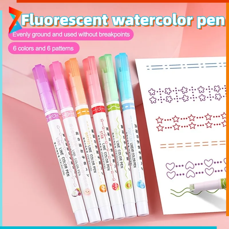 6 Pcs Linear Pen Roller Curve Highlighter Pens Set Of 6 Colored Cute  Outline Highlighters Pens