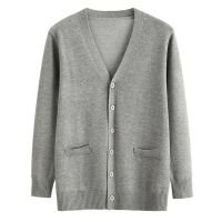 Vintage Cardigan Sweater Men Korean Fashion Long Sleeve V-Neck Knitted Jacket Solid Coat Outerwear MMSC050