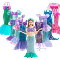 Girls Little Mermaid Dress Up Outfit Kids Halloween Princess Costume Children Ariel Party Clothes for Carnival 3 4 5 6 7 8 9 10T