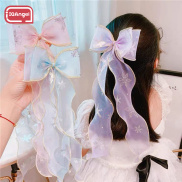 IQANGEL Girls Hairpin Ice Princess Headdress Big Bow Long Ribbon Braided