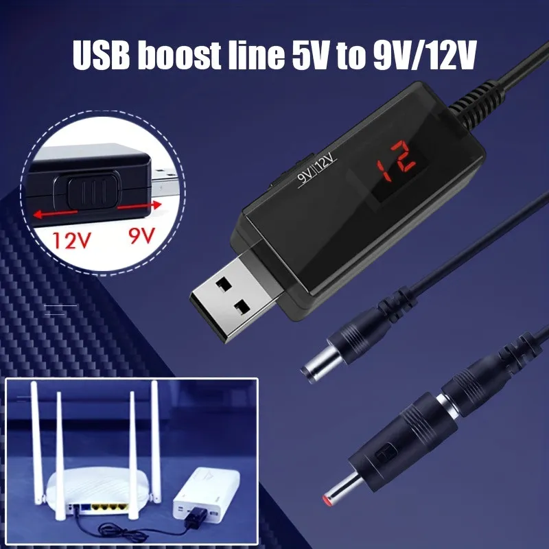 USB 5V to DC 9V/12V Charging Cable with LED Display