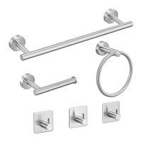 ✥▫ 6 PCS Bathroom Hardware SetSilver Stainless Steel Towel Bar Towel Rack Wall Mounted Bathroom Accessories Set