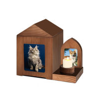 dyhewa ไม้ Handmade Pet Urns Cremation House และเชิงเทียนชุดอุปกรณ์งานศพ Cat Dog Urn สำหรับ Ashes Pet Memorial Coffin Box