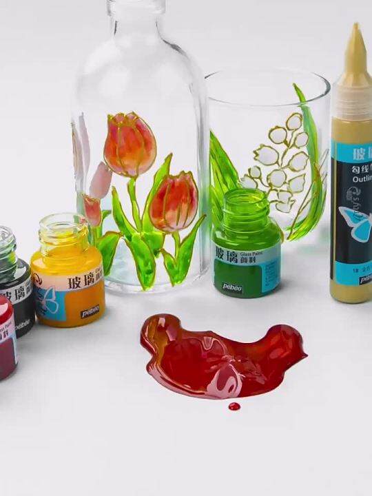 20ml Pebeo Glass Paint Transparent, Waterbased Intermixable Glass Paint in Glossy, Shimmer and