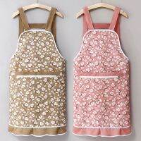 Apron summer flower artists look thin section 2021 new fashionable female household kitchen cotton overalls