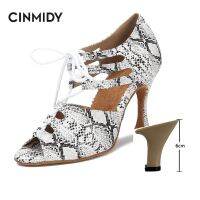 CINMIDY Woman Latin Dance Shoes Rumba Samba Ballroom Party Dance Shoes Women Sandals Sexy Snake Texture Tango Shoes 5CM-10CM