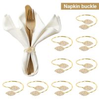 6Pcs/lot Gold Leaves Napkin Ring for Wedding Event Birthday Party Dinner Table Decoration Rhinestone Metal Napkin Buckles Holder