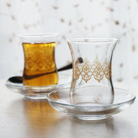 European Court Style Professional Turkey Black Tea Mug Saucer Sets Golden Applique Noble Espresso Cups Mini Coffee SHOT Glass