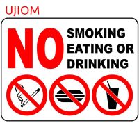 UJIOM ป้ายห้ามใช้สำหรับรับประทานอาหารและดื่มขนาด13ซม. X 9.8ซม. สติ๊กเกอร์ติดรถยนต์แนวสร้างสรรค์แบบมีรอยขีดข่วนบนรถยนต์