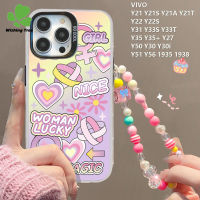 เคสสำหรับ VIVO Y21 Y21S Y21A Y21T Y33S Y33T Y35 Y50 Y30 Y30i 1935 1938 Y35 Y56 Y22 Y35 Y22S + Y27 Y51แฟชั่น Y31ไล่ระดับสีเคสโทรศัพท์รูปหัวใจเคส TPU แบบแข็งกันกระแทก + สายคล้อง