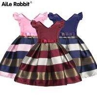 ZZOOI AiLe Rabbit Dresses for Girls Europe Summer Girls Dress Stripes Cuhk Child Girl Clothes Princess Prom Dress 2-10 Years 3 Colors