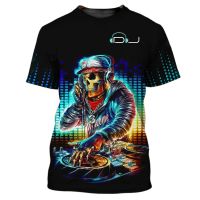 3D Skull รูปแบบผู้ชาย T เสื้อแฟชั่น DJ Rock Music เสื้อผ้า Street Trend Harajuku แขนสั้น Tee Hip Hop Punk หลวมเสื้อ6XL