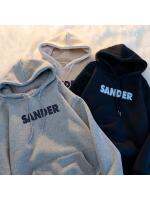 2023ใหม่ฤดูใบไม้ร่วงและฤดูหนาวผ้าฝ้ายสีเทาตัวอักษร Hooded Sweatshirt ผู้ชายและผู้หญิงเบาะและหนาหลวม Tops