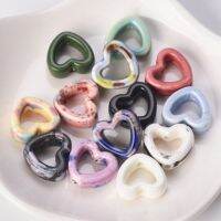 10pcs Hollow Heart Shape 13.5mmCeramic Porcelain Loose Beads For Jewelry Making DIY Crafts Findings