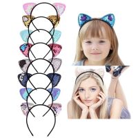 New flip sequin Shiny cat ears cute headband children birthday party bezel hair band girl headdress hair accessories hair ties