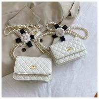 New Style Small Fragrance Money Bag Korean Version Camellia Pearl Cross-Body Exquisite Chain Shoulder Rhombus Square Female Classy Go 【AUG】