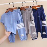 Boys Quick-Dry Stretch Short Sleeve T-Shirt Summer Tops Striped Pant Set School Kids Tracksuit Child Outfit Jogging Suit 3-14Yrs