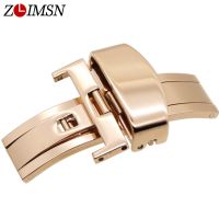 ♣● ZLIMSN 18mm Rose Gold Polished Butterfly Deployment Clasp Stainless Steel Watch Buckle Replacement Relojes Montre Fivela Fermoir