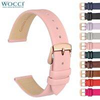 ☍ WOCCI Genuine Leather Watch Band 8mm 10mm 12mm 14mm 16mm 18mm 20mm Bracelet for Ladies Stainless Steel Buckle Replacement Strap