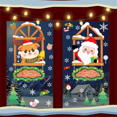 Christmas Santa Claus Elk Snowflake Electrostatic Stickers Shopping Mall Glass Window Stickers Merry Christmas Home Decor