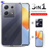 3IN1 Infinix ไม่30 Pro 5G เคส + ป้องกันหน้าจอเลนส์ Camere กระจกนิรภัยสำหรับ Infinix Note 30 Pro Note30 4G Note30i เคสป้องกันโทรศัพท์ TPU Fundas