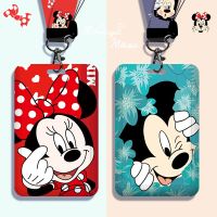 HOT★New Disney Mickey ระบุกระเป๋าเก็บบัตร Kawaii Stitch Badge Keychain น่ารัก Campus แขวนคอยาวเชือกกระเป๋าเก็บบัตร