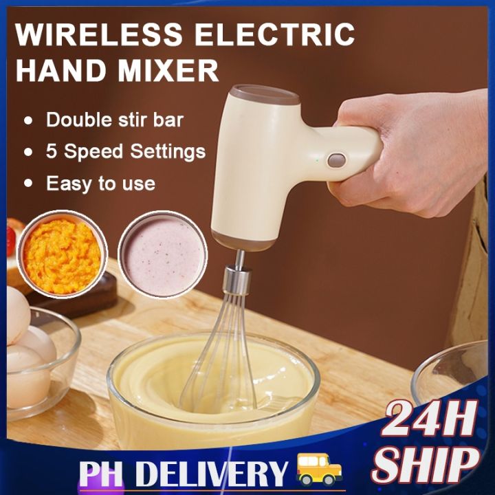Cordless Hand Mixer, Twin Stick Large Motor Electric Egg Beater USB  Rechargeable Handheld Electric Whisk With 3-Speed Self Control, 304  Stainless Ste