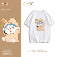 CHIC ผ้าฝ้ายแท้ โดราเอมอนน่ารักพิมพ์เสื้อยืดแขนสั้น สบาย ๆ T0160