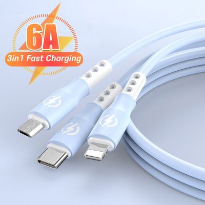 6A 3in1 USB Cable Fast Charger Charging Cable For iPhone 14 13 12 Pro max Type C Xiaomi 11 Huawei P40 Samsung S20 Charger Cable Wall Chargers