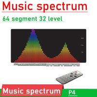 คลื่นความถี่เพลง64ชุดหลอดไฟ LED นาฬิกาแสดงผลรีโมทคอนโทรลเครื่องวิเคราะห์จังหวะการเต้นของตัวชี้วัดระดับชิ้นส่วนสเก็ตบอร์ดกลางแจ้งเครื่องขยายสัญญาณมิเตอร์