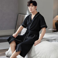 Plus Size 4XL Summer New Robes For Men Soft Mens Robe Belted Bathrobe for Male Kintted Cotton y V-Neck Sleepwear Kimono