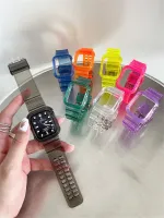 แถบและเคสสำหรับ Apple Watch Series Ultra 8 7 6 SE 5 4 3 2 1 Glacier สีทึบสายนาฬิกาขนาด41มม. 45มม. 40มม. 44มม. 42มม. 38มม. อุปกรณ์เสริมเคสนาฬิกา