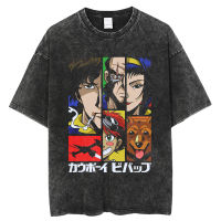 คาวบอย Bebop อะนิเมะวินเทจล้างเสื้อยืดฮิปฮอป O Versize Streetwear เสื้อยืดฮาราจูกุแขนสั้นผ้าฝ้าย U Nisex ท็อปส์